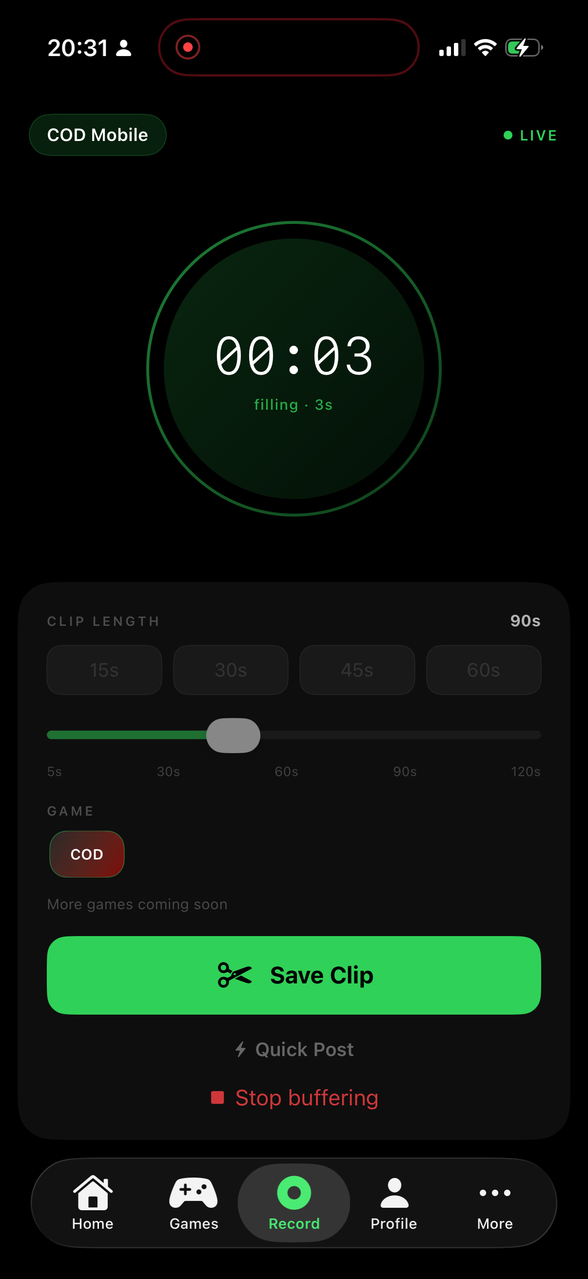 Clutch recording UI